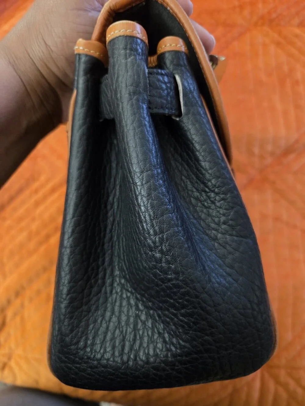 Vintage 1990s Dooney & Bourke All-Weather Leather Black British Tan Top Handle